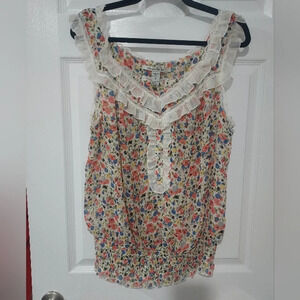 American Rag Cie Floral Ruffled Gathered Waist Sleeveless Top in Size 1X